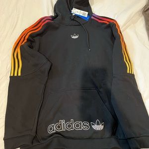 Adidas Sport Hoodie- Mens Small- Black with multicolor stripes on sleeves- NWT